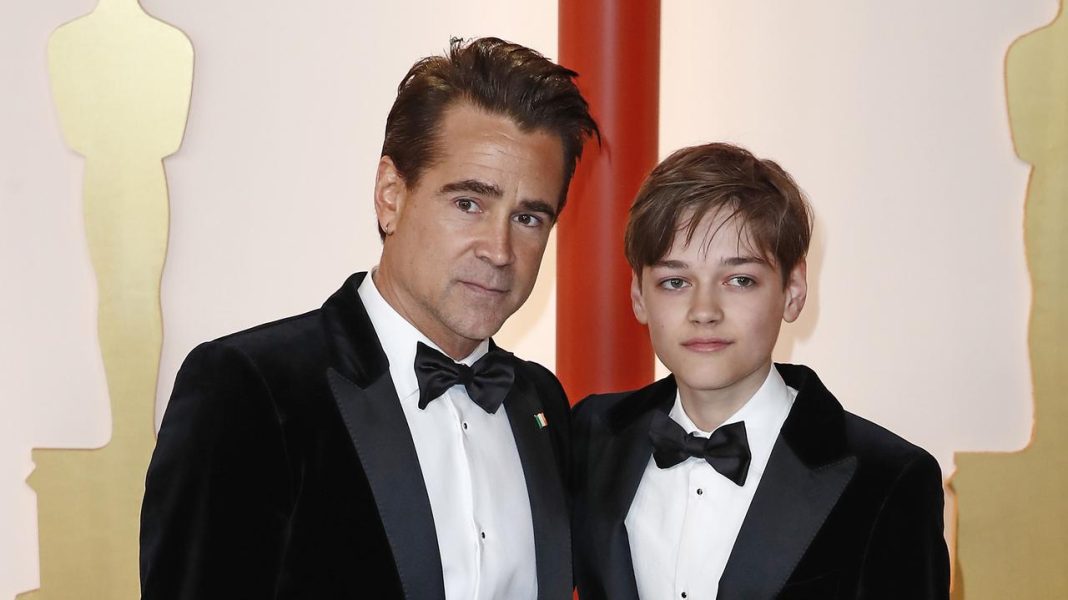 Oscars 2023. Colin Farrell with his son at the gala. Alicja Bachleda ...