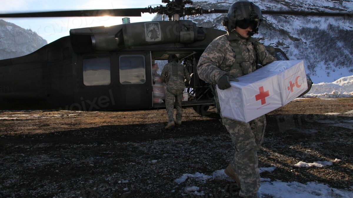 First aid medical supplies and field dressings used by military personnel